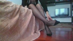 Feet Tease & Dildo Play in Sexy Black Stockings – Cum Watch Me