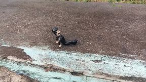 Giant woman crushing tiny man in platform flip-flops (3)