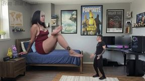 Giantess bed intruder - If you want to get your tiny bed back you must to worship my Giantess Feet and Farting Ass (Snap finger shrinking)