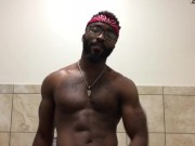 Stroking my dick in the gym bathroom again (w/ *small* cumshot)