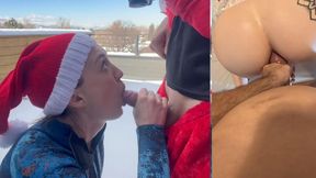 Santa Claus gives me an ANAL CREAM PIE 8 inch big dick deep throat in the snow