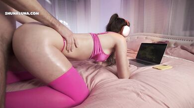 While she squatted I rammed my big dick deep into her big tits