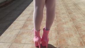 milf walks in pantyhose and high heels