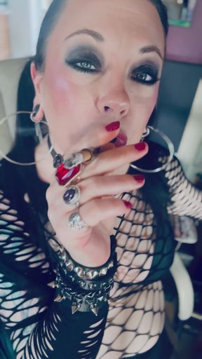Gothic Girl Tina Snua In Pigtails Smokes A Cigarette In A Holder &amp; Lighting Up With Matches   Clip 1