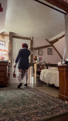 Dressed in a little navy blue dress for an evening