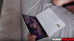 Blonde stepmom catches stepson jacking off and gives him a surprise