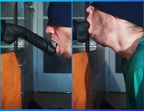 Huge 8 inch dildo deepthroat and cum