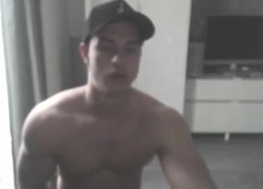 Muscular and splendid unexperienced tugging live on webcam