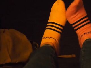 Teen Takes Off Socks And Stretches Her Toes