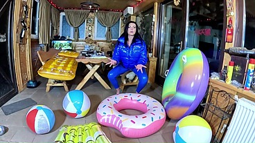Dominant MILF in Shiny Leather Pants and Glossy Downjacket. Blowjob, Cameltoe, Cum Play and Inflatable Destruction preview