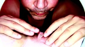 MILF Trinity tongues her clit in close-up POV