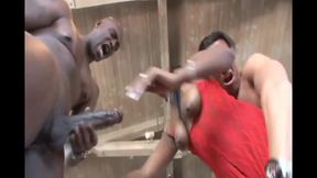 Ebony babe with a huge ass gets fucked by two BBC