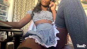 black trans girl next door vanniall strokes her huge girldick under her frilly plaid skirt - ebony bbc cumshot facial solo masturbating