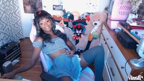 black trans girl next door vanniall strokes her huge girldick under her frilly plaid skirt - ebony bbc cumshot facial solo masturbating