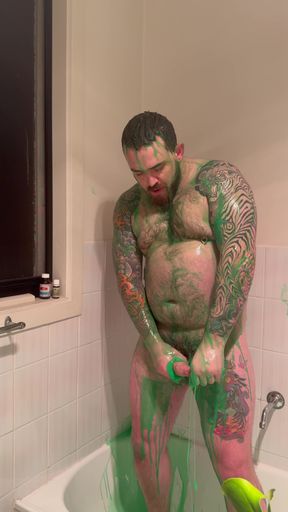 Chubby Bear Covers Himself in Slime and Jerks off