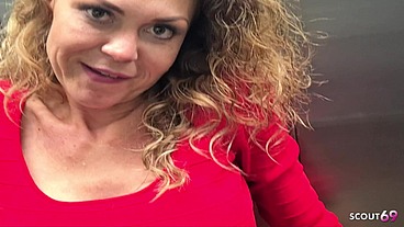 German Curly Hair Mature Wife talk to Quick Risky Cheating Fuck at Public Elevator with Stranger