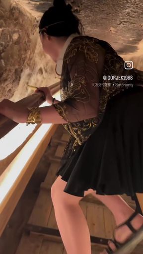 Amateur girl in a skirt has her tits exposed by curious voyeur