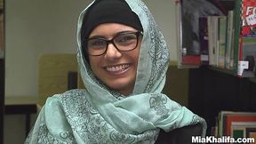 Sexy Buxom Muslim Mia Khalifa Demonstrates Her Curvy Charms & Plays With Her Pussy In the Library