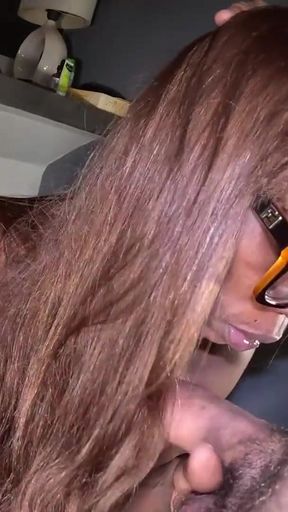 Black slim slut sucks white dude and gets cum in her mouth   Clip 1