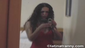 Transgender Nicole Montero selfie video wearing a latex dress