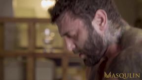 MASQULIN - Tattooed Markus Cage barebacked by hung black gay