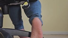 Nylons and jeans in an in office chair