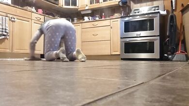 Petite maid cleans the floor naked jerking off into her big ass white panties