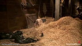 Big boobs blonde trainee Penny Pax in back arch bondage vibes and whipped then mouth and ass&#x1F351; fucked by big cock&#x1F346; gimp Owen Gray in doggy