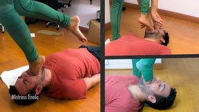 FOOT GAGGING LEGGINS GAME - Mistress Enola - Foot worship, foot gagging and mouth fucking , BONUS full weight gagging - FullHD