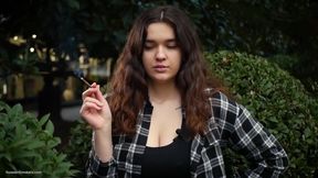 Sweet and Busty Russian Babe Smoking Cigarette in Nature