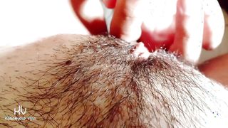 POV: My husband explores my hairy pussy, licking and kissing until he brings me to a delicious Real Orgasm