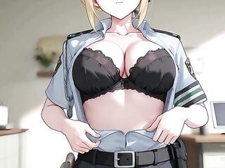 Officer Inspects Oversized Evidence.Evelyn Chevalier Comics Cosplay