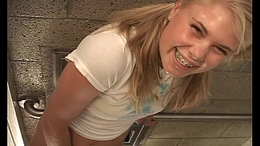 Cute Blonde Little Summer Skates And Fingers Herself