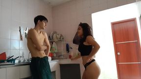 Dirty Latino stepsister flashes me her sexy lingerie on a towel &mdash;  ain't she nasty?