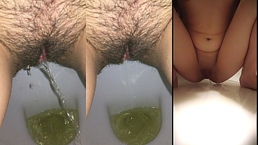 Slender brunette pisses in her panties, in the shower, in dishes, in the toilet. Compilation 7 Pissing