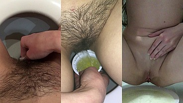 Slender brunette pisses in her panties, in the shower, in dishes, in the toilet. Compilation 7 Pissing