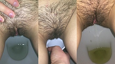 Slender brunette pisses in her panties, in the shower, in dishes, in the toilet. Compilation 7 Pissing