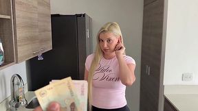 Curvy Busty Blonde Latina Maid Lets Her Boss Try Her Tight Pussy To Get Some Extra Cash