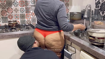 Hot Indian Kitchen: Love Making with Step Sister - Milf Big Ass is Eaten, Kissed and Pressed