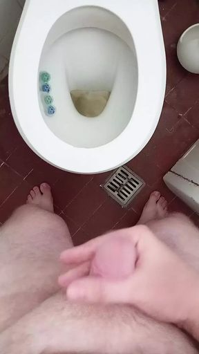 Straight Man Pissing at Home While Dick is Hard