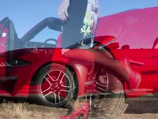 Desert Mustang Lady Playing, Mrs Samantha and her Red Mustang