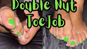 Double Nut Toejob | 2 Nuts 1 Video Cumming on Green Toes