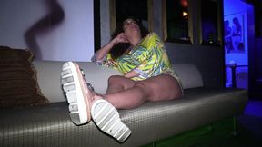 I made his dick explode in the club with my big meaty slender soles and blue toes HUGE LOAD