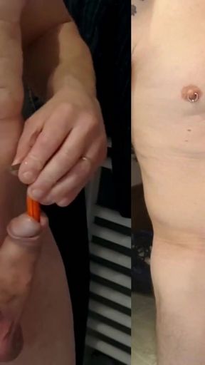 Jaw-dropping moment from "inserting curved hand razor handle into his cock before shower"