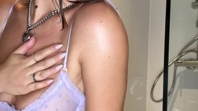 British college girl rubs her self in massage oil