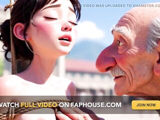 Fastened Woman in Public Square - Old Stud Fondles Her Body