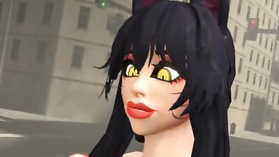 Ahri, the kinky cartoon giantess, smothers tiny people with her massive tits