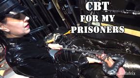 CBT for My Prisoners - Lady Bellatrix with rubber slaves in bondage in BDSM dungeon latex military fetish