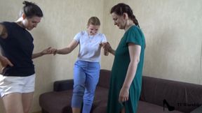 3 mistresses trampling 1 slave