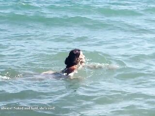 Stepmom banged her stepson on a nudist beach, constantly looking back